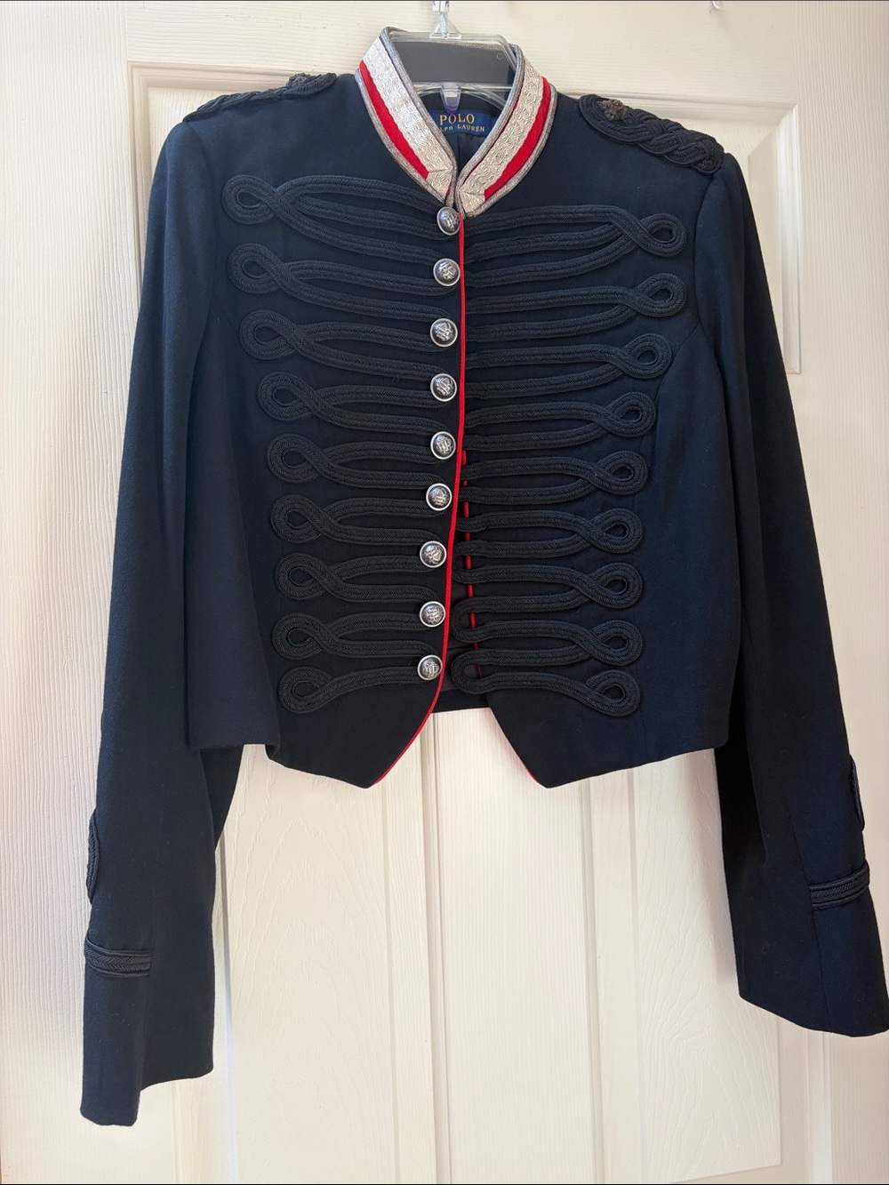 Polo by Ralph Lauren Black Military-Style Cropped Blazer with Red Trim - Picture 4 of 4